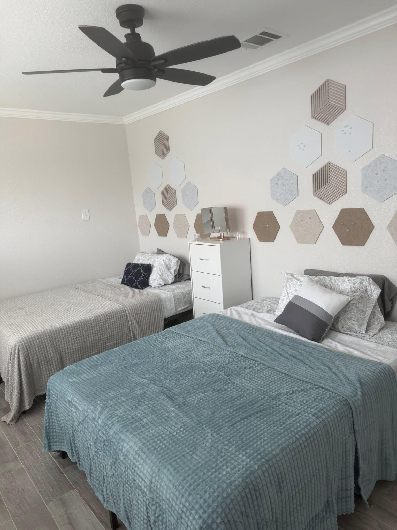 Shared bedroom with calming decor