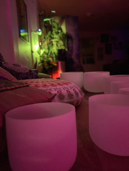 Sound healing bowls and wellness space